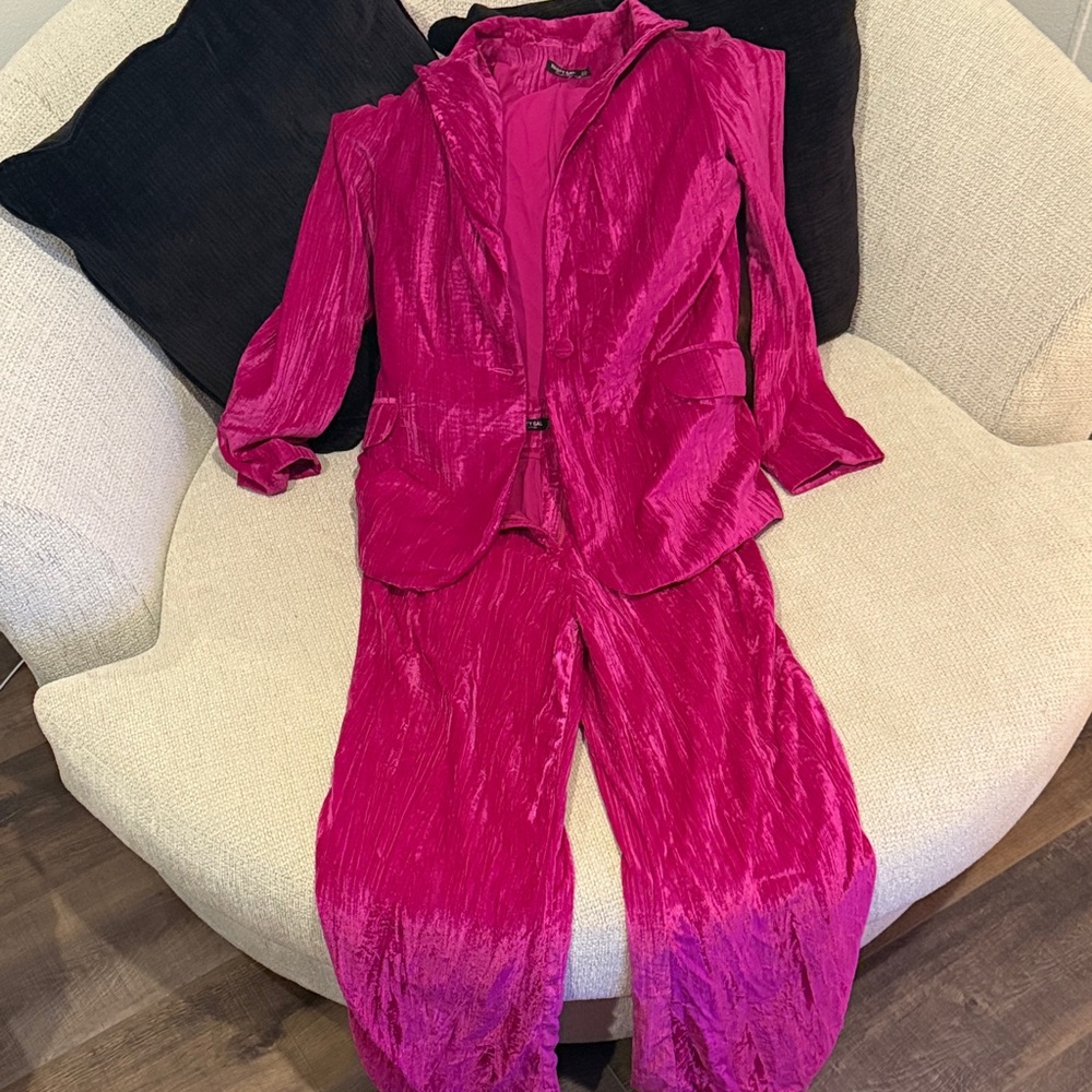 Nasty Gal Vibrant Pink Velvet Blazer and Pants Set -  discontinued